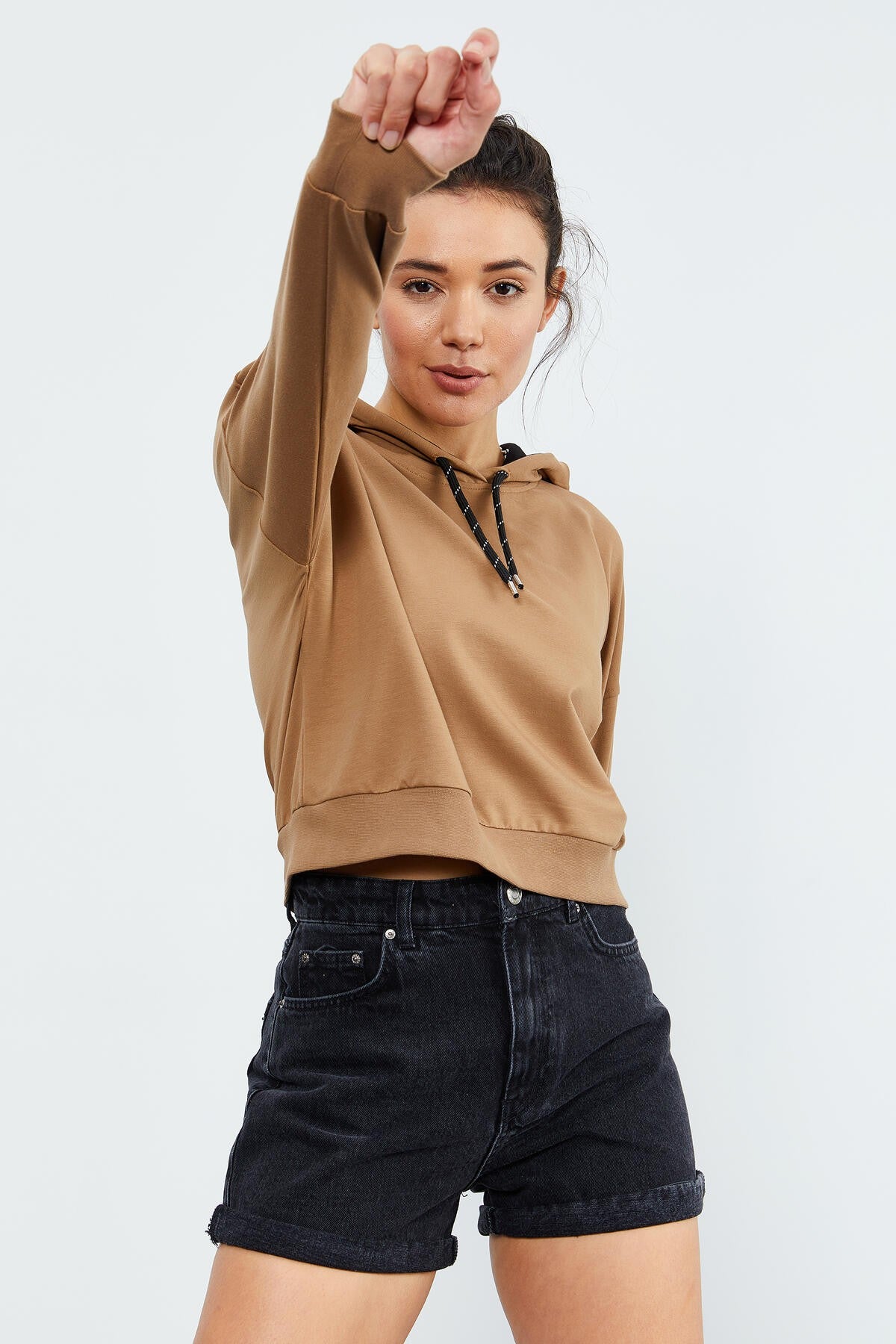 Image of Toprak Uzun Kol Rahat Form Kapüşonlu Kadın Sweatshirt - 97115