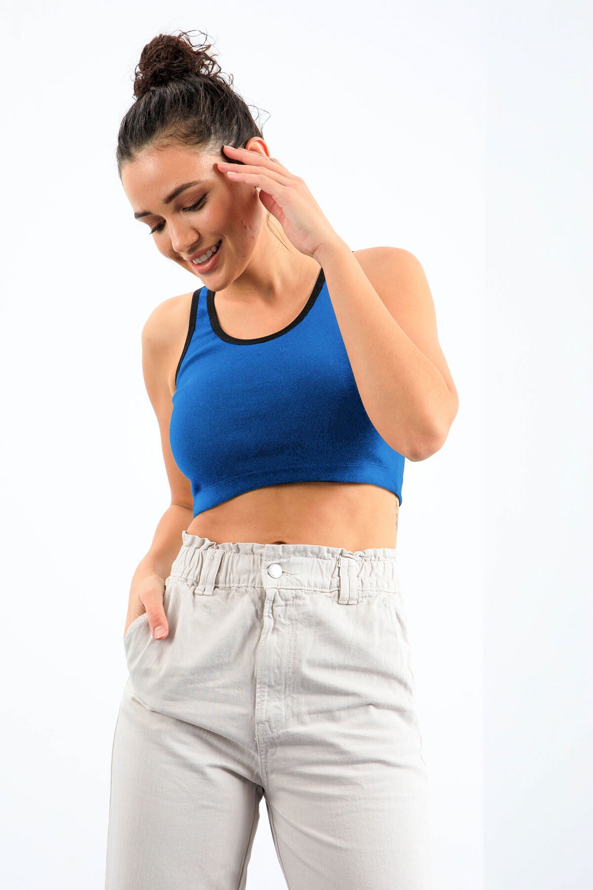 Image of Turkuaz Basic Sıfır Kol Dar Kalıp U Yaka Kadın Crop Top Atlet - 97162