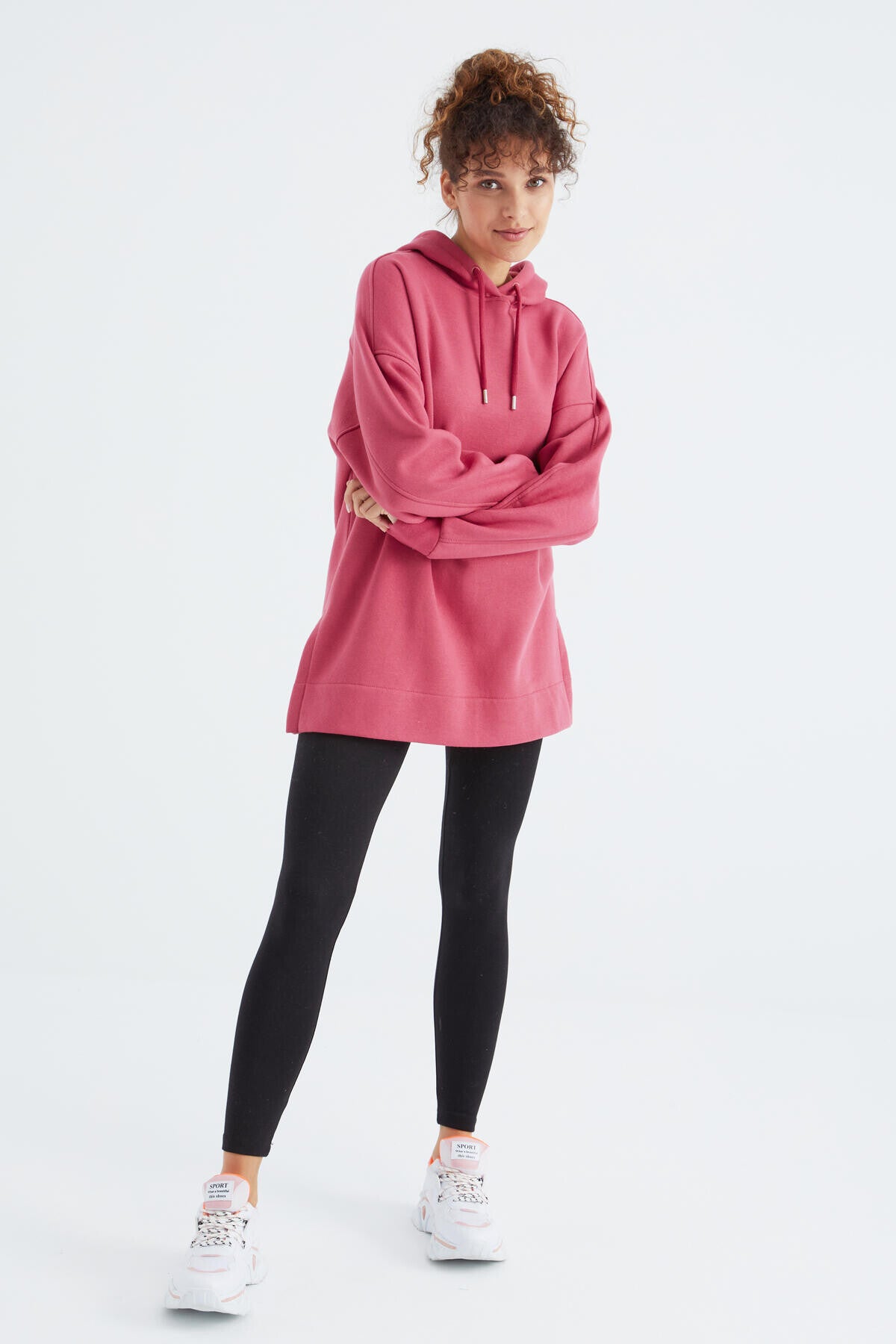 Image of Yaban Gülü Reglan Kol Basic Kapüşonlu Oversize Sweatshirt Sweatshirt Tunik - 97242