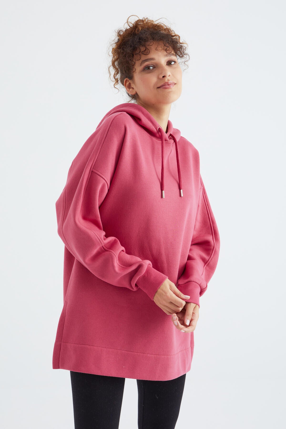 Image of Hanorac Wild Rose cu mânecă raglan, stil basic, cu glugă, supradimensionat - tunică - 97242