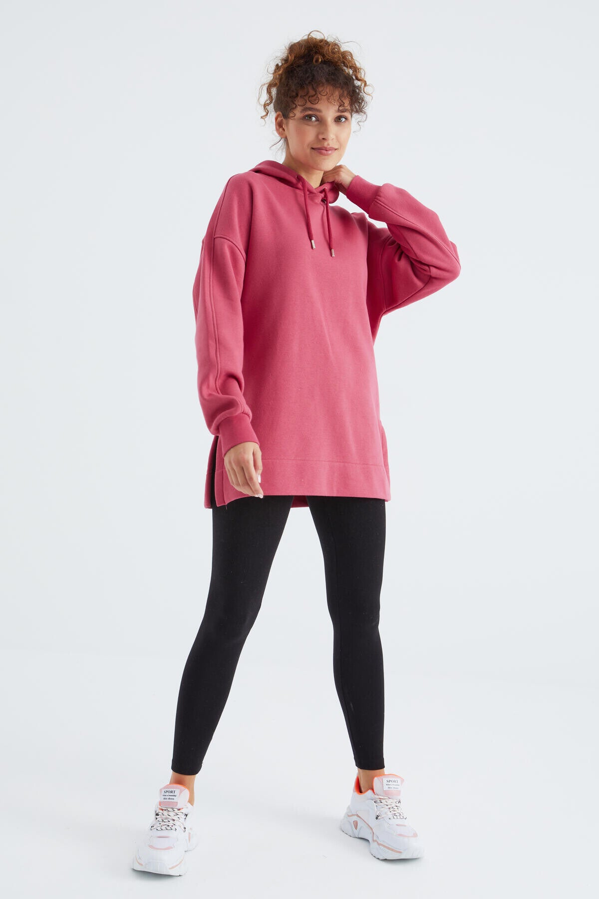 Image of Hanorac Wild Rose cu mânecă raglan, stil basic, cu glugă, supradimensionat - tunică - 97242