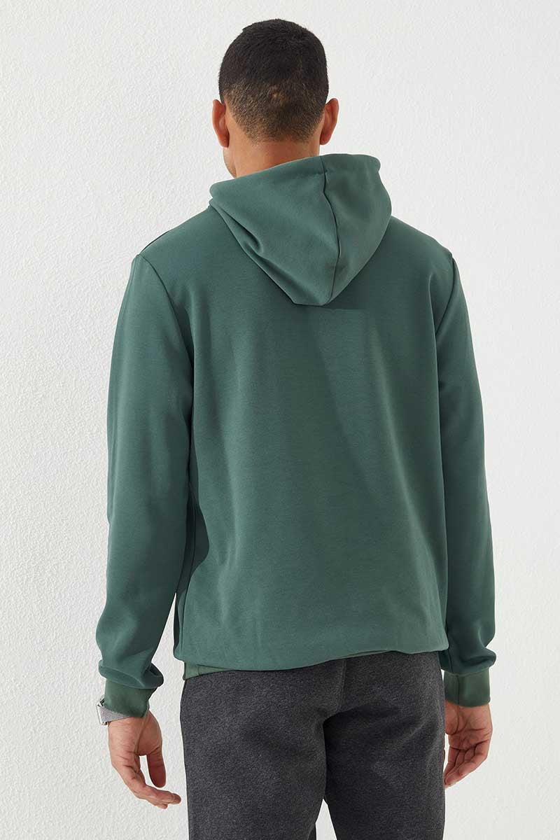 Image of Yeşil Kamuflaj Desen Baskılı Standart Kalıp Kapüşonlu Erkek Sweatshirt - 87884