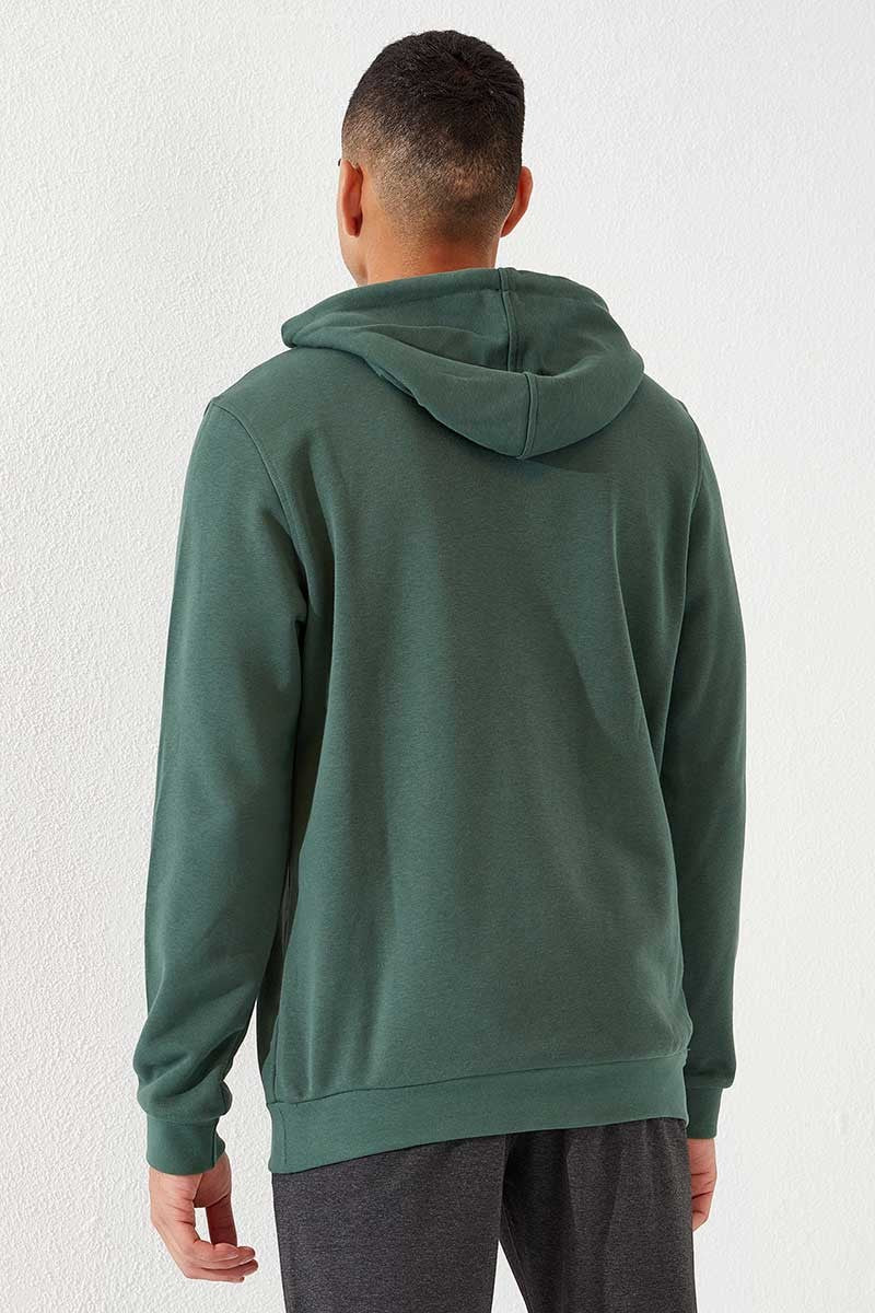 Image of Yeşil Kanguru Cep Standart Kalıp Kapüşonlu Erkek Sweatshirt - 87872