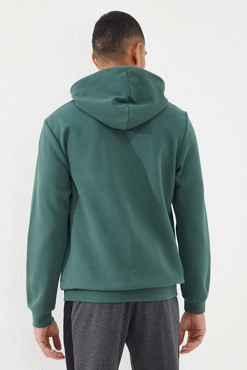 Image of Yeşil Kanguru Cep Standart Kalıp Kapüşonlu Erkek Sweatshirt - 87883