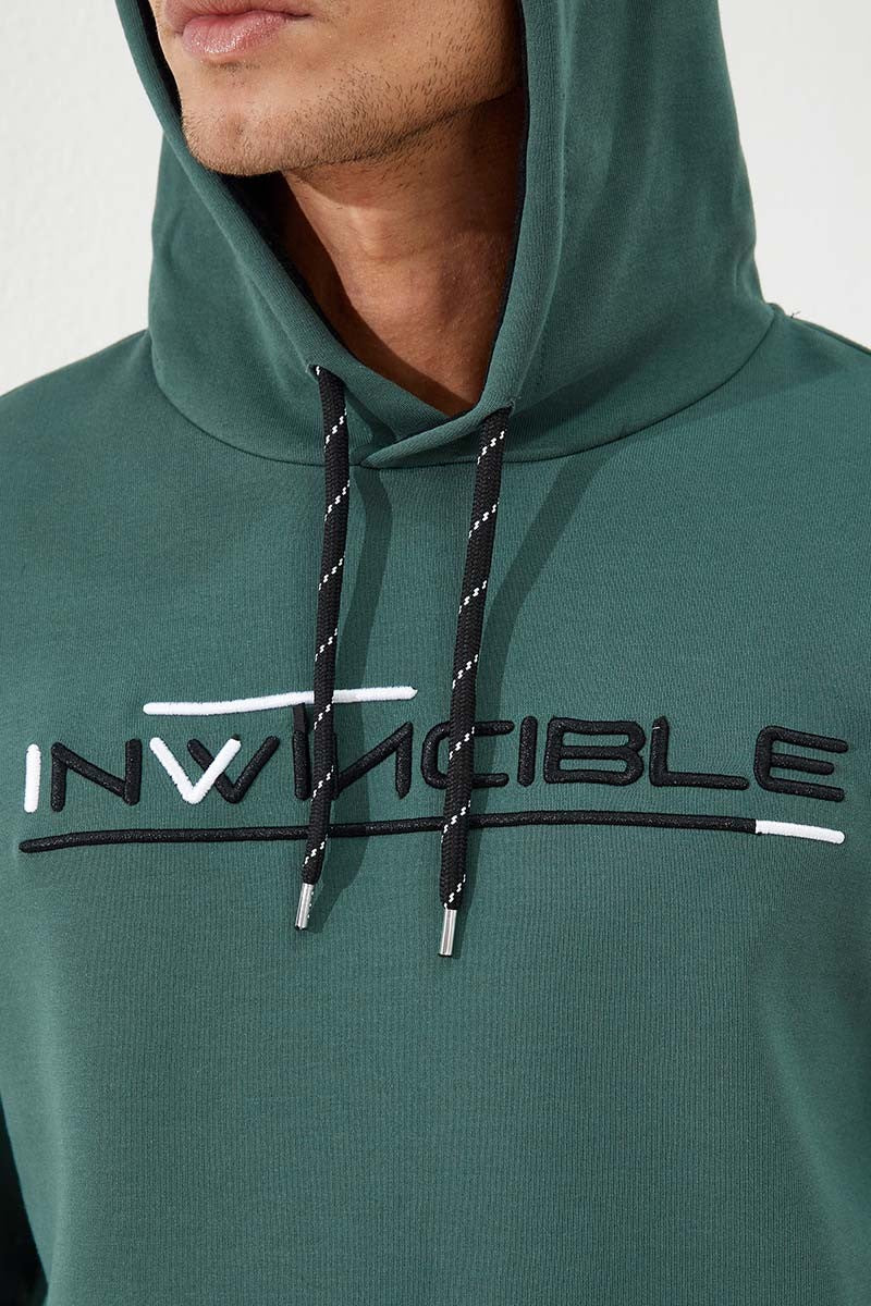 Image of Yeşil Kanguru Cep Standart Kalıp Kapüşonlu Erkek Sweatshirt - 87883