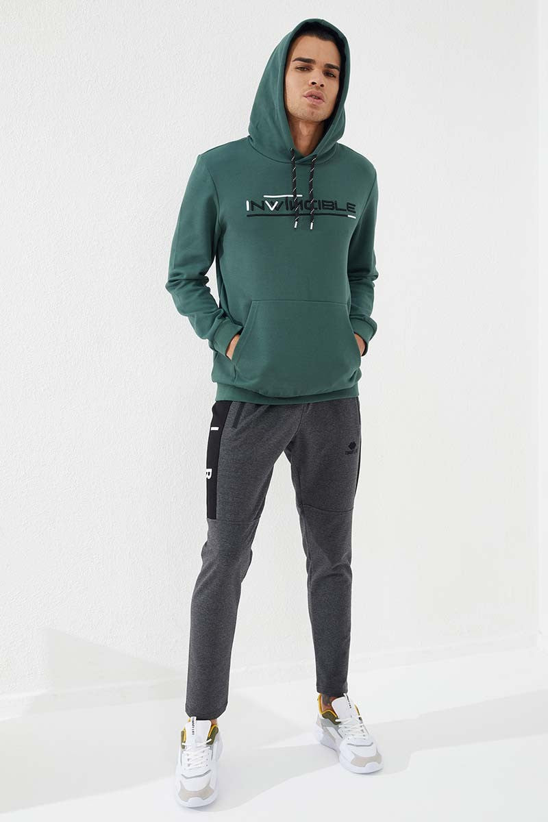 Image of Yeşil Kanguru Cep Standart Kalıp Kapüşonlu Erkek Sweatshirt - 87883