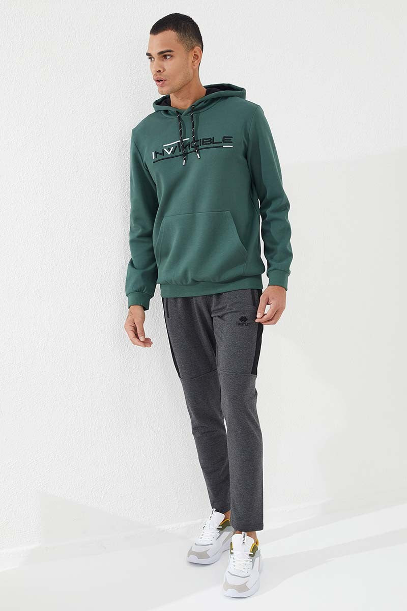 Image of Yeşil Kanguru Cep Standart Kalıp Kapüşonlu Erkek Sweatshirt - 87883