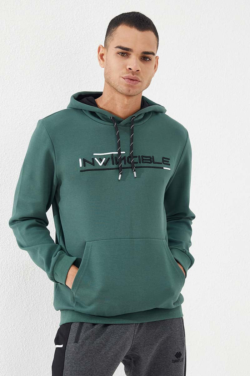 Image of Yeşil Kanguru Cep Standart Kalıp Kapüşonlu Erkek Sweatshirt - 87883