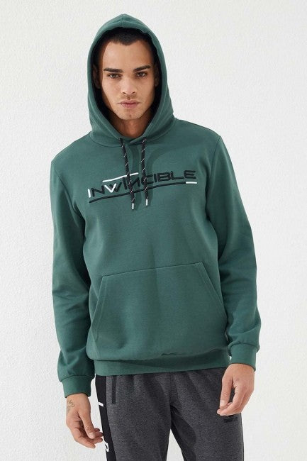 Image of Yeşil Kanguru Cep Standart Kalıp Kapüşonlu Erkek Sweatshirt - 87883