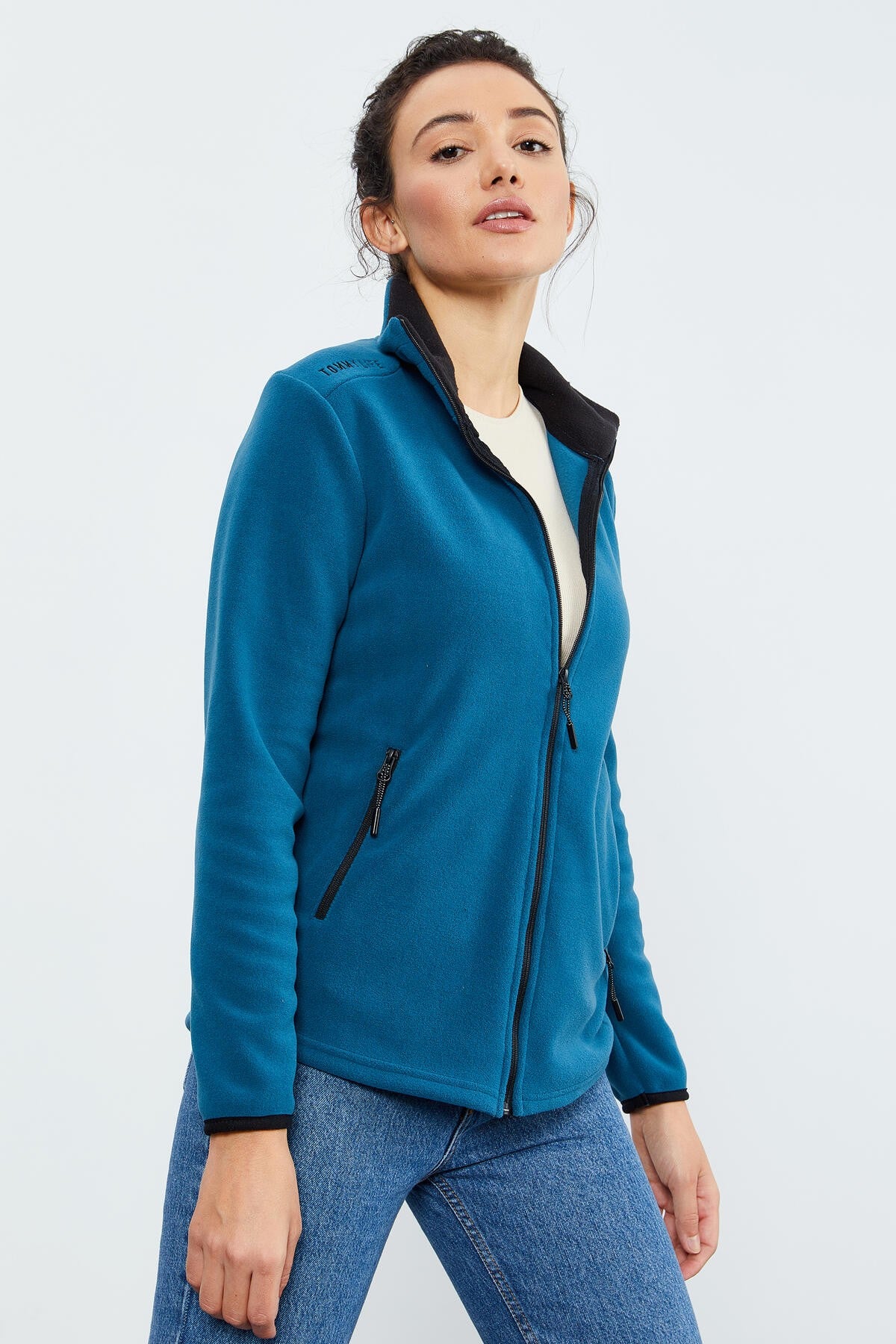 Image of Zümrüt Dik Yaka Fermuarlı Rahat Form Kadın Polar Sweatshirt - 97173