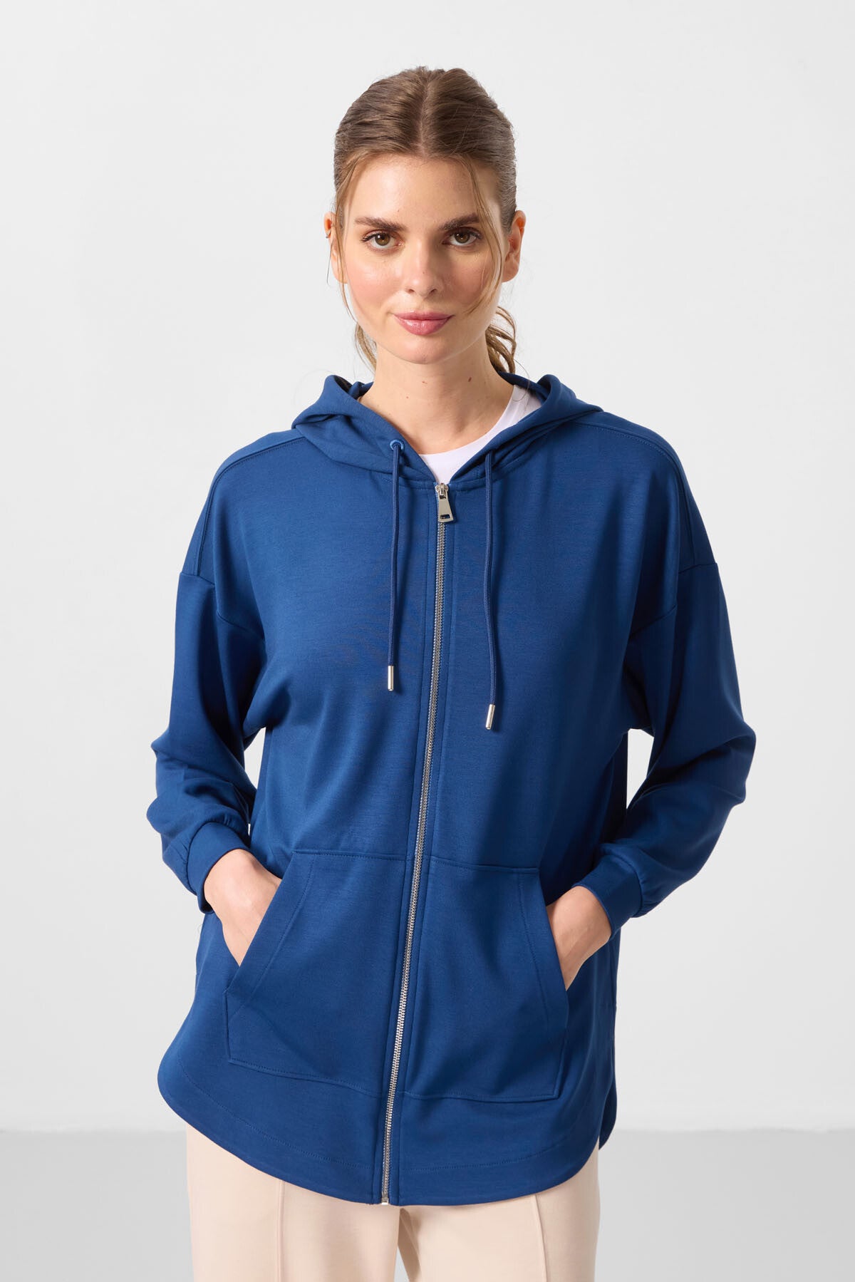 Image of Parlament Yumuşak Dokulu Kapüşonlu Oversize Kadın Tunik Sweatshirt - 97302