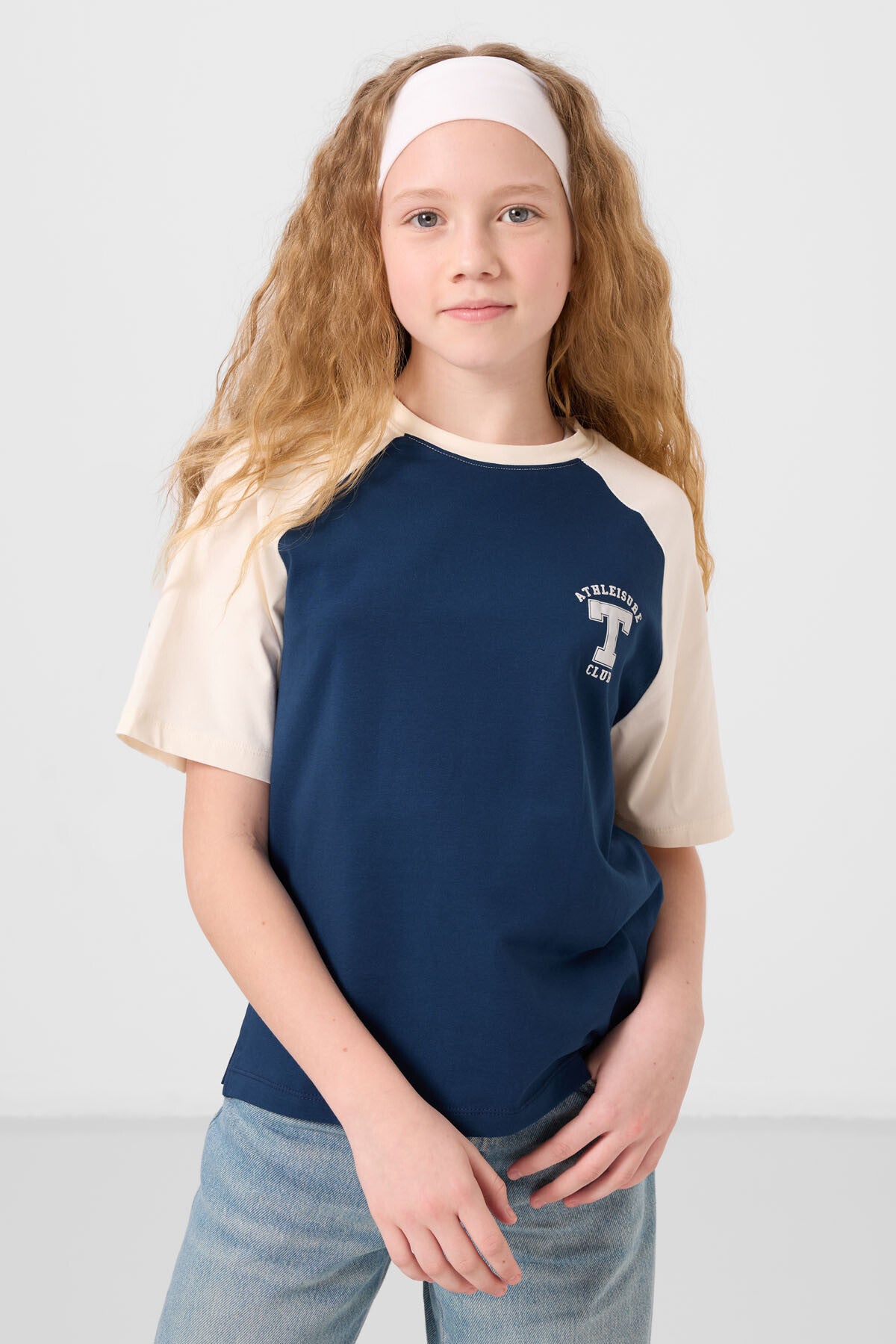 Image of Tricou Parliament cu guler rotund din bumbac, imprimat, croială supradimensionată, pentru fete - 75179