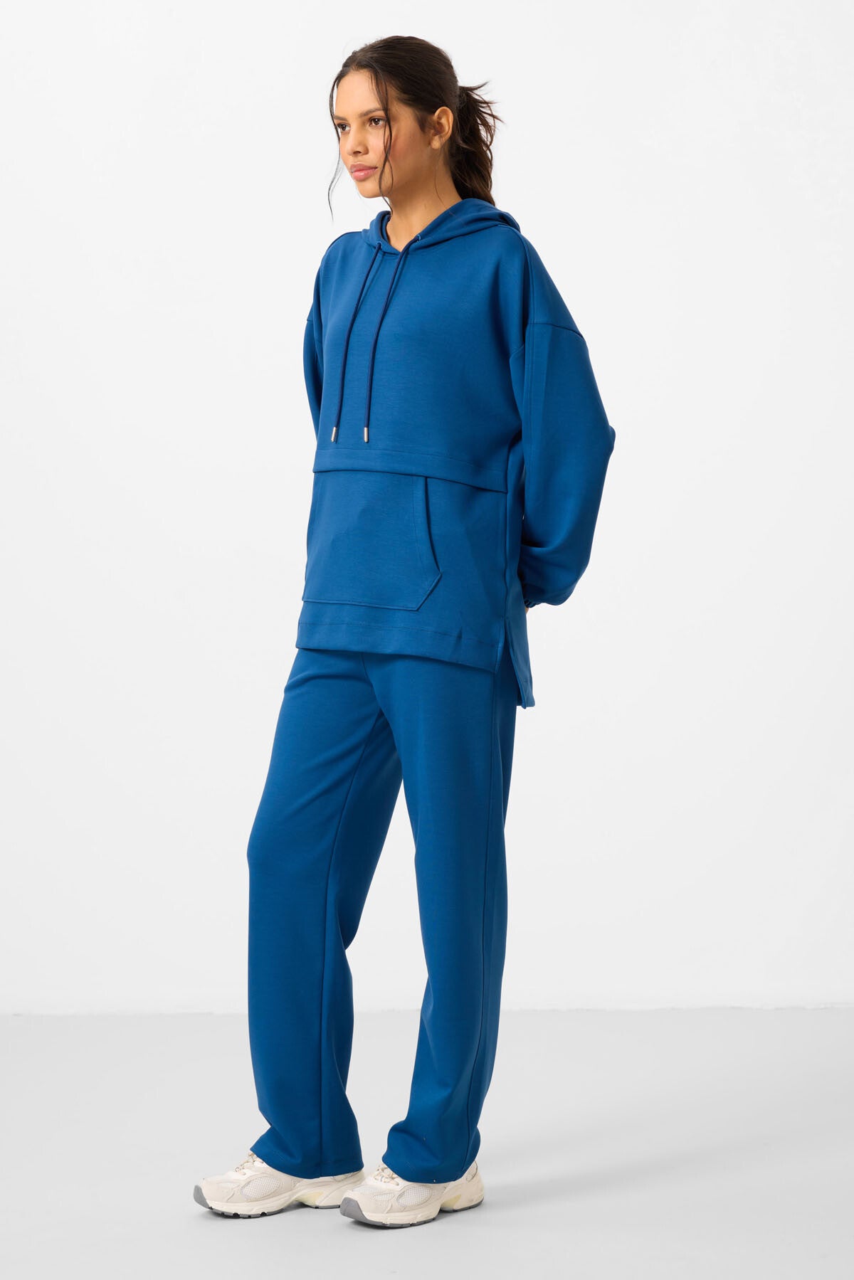 Image of Parlament Yumuşak Dokulu Kapüşonlu Oversize Kadın Eşofman Tunik Takım - 95348