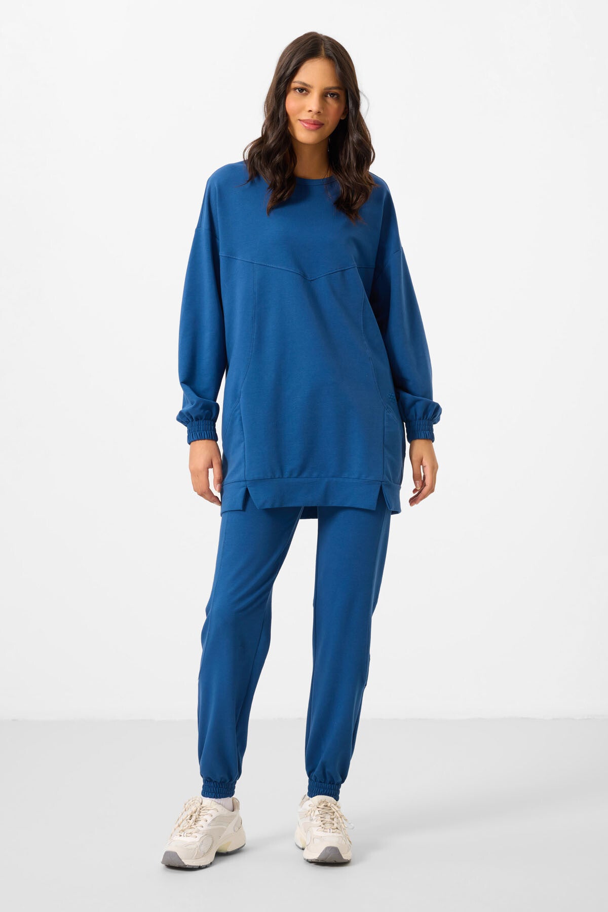 Image of Parlament O Yaka Basic Oversize Kadın Eşofman Tunik Takım - 95347