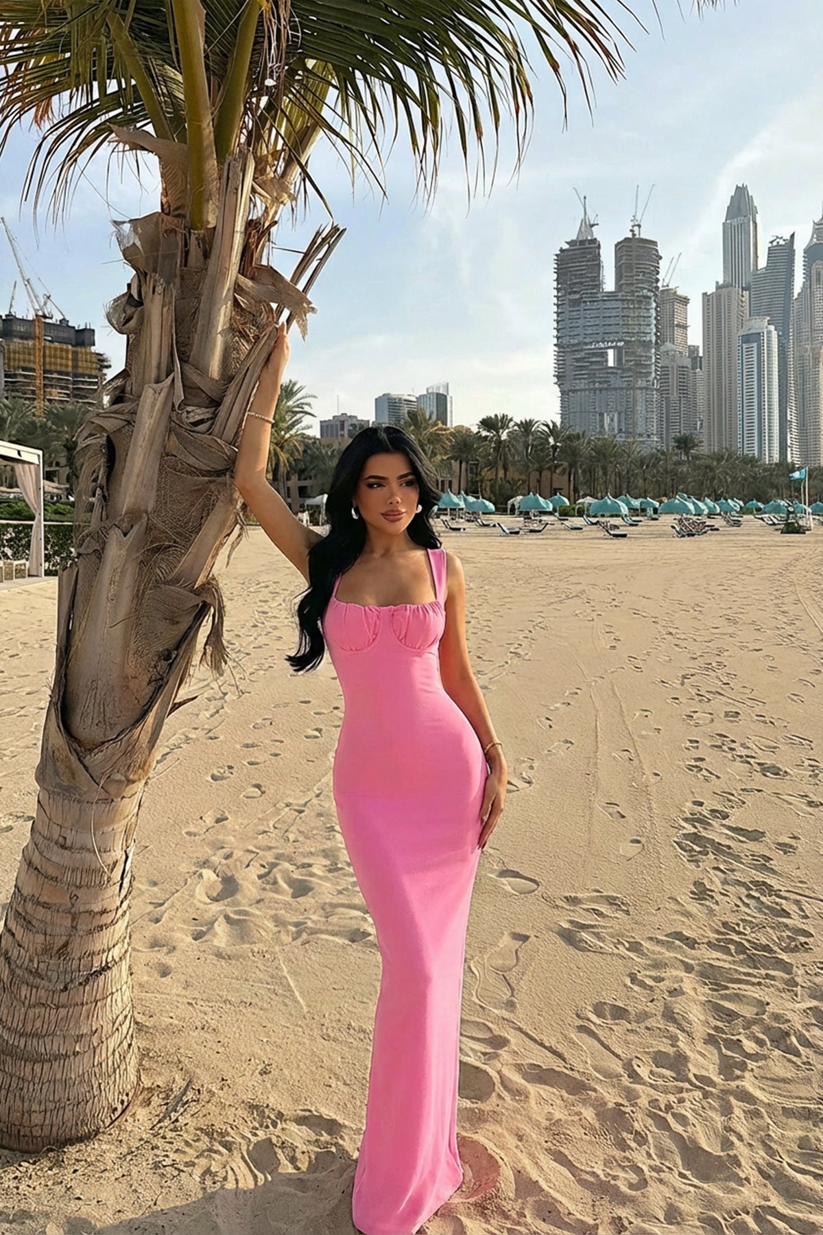 Image of Pembe Shawly Uzun Elbise ATE-3475