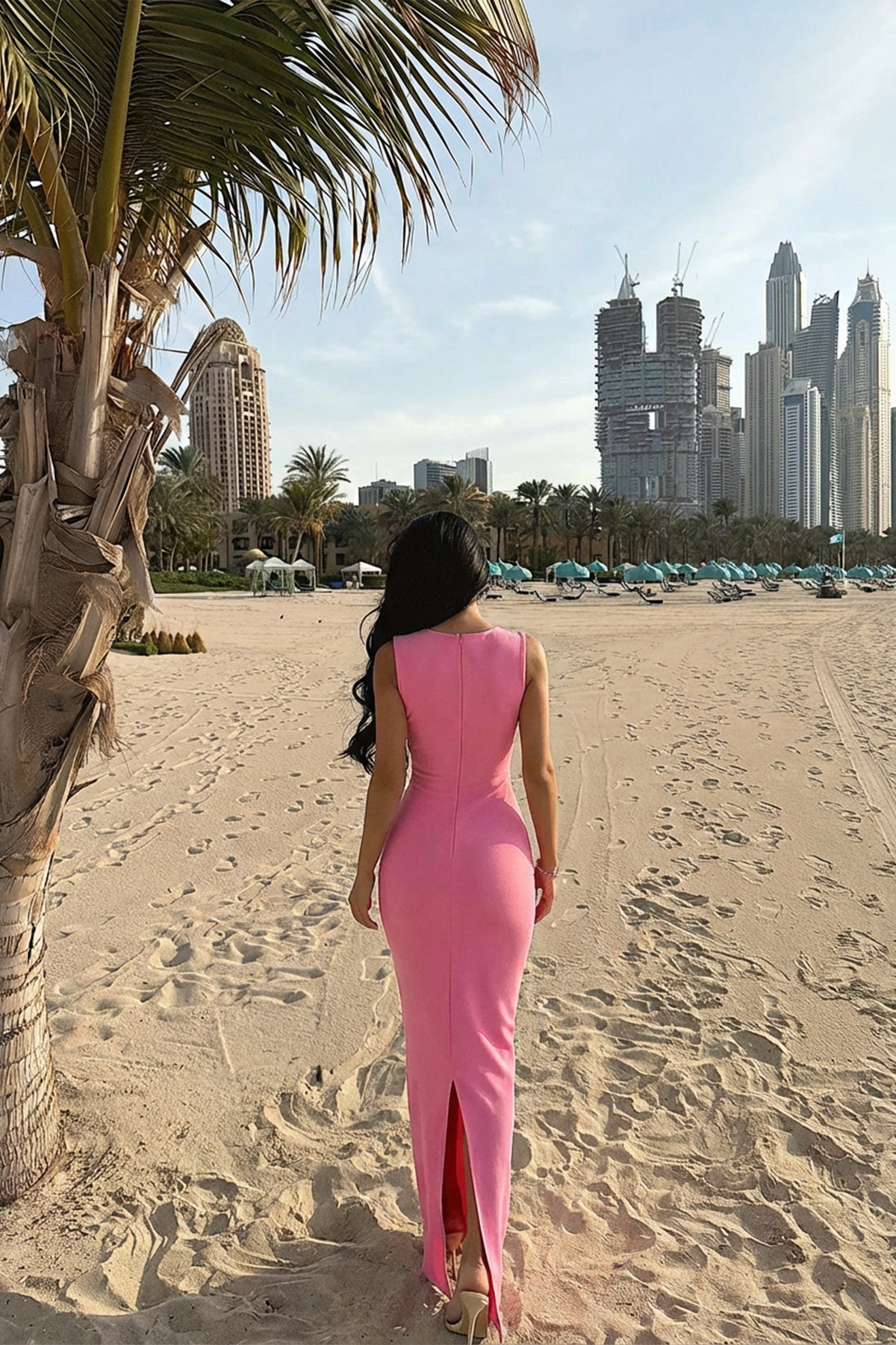 Image of Pembe Shawly Uzun Elbise ATE-3475