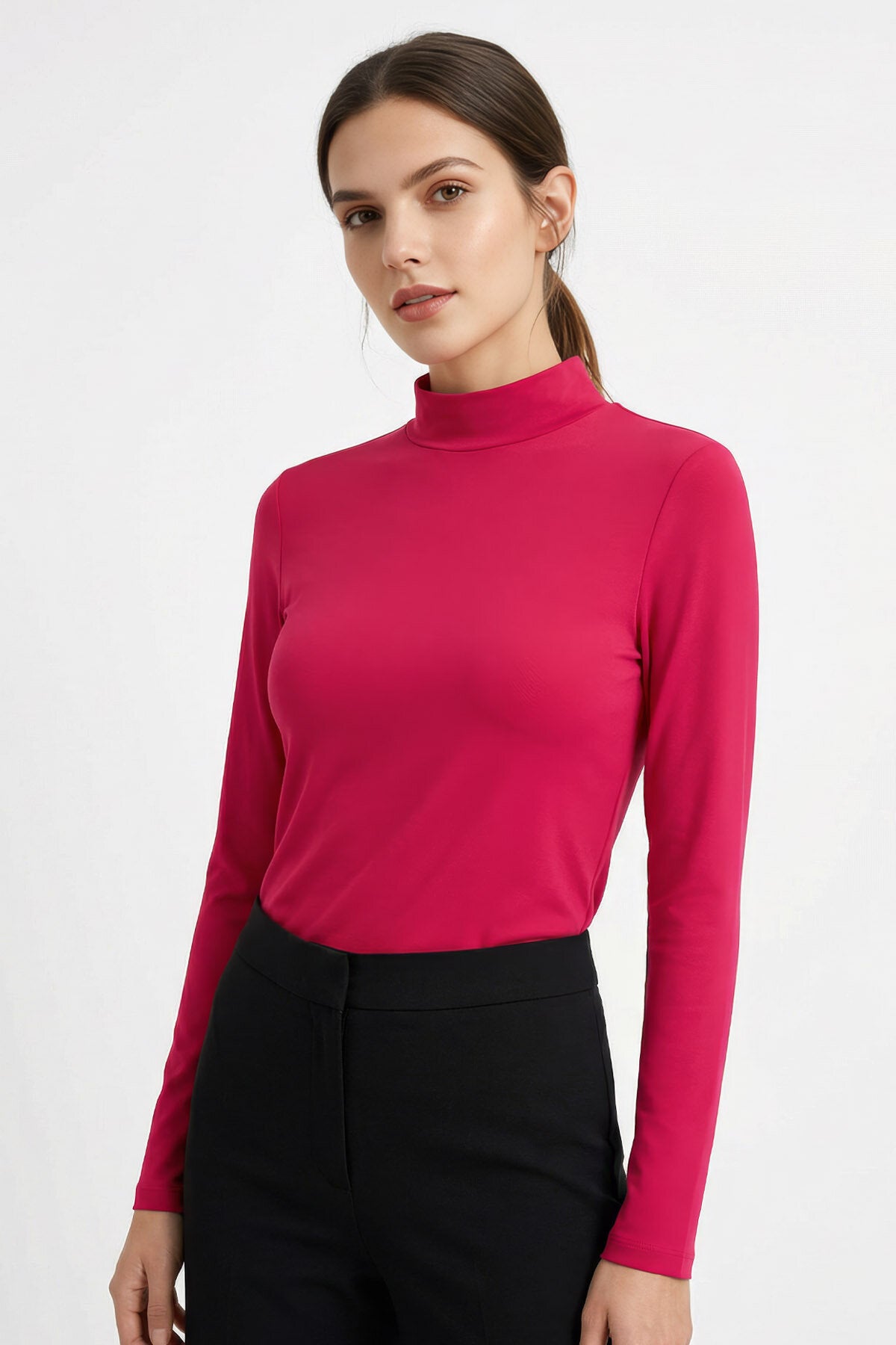 Image of Pembe Balıkçı Yaka Basic Uzun Kollu Kadın Body - 97306