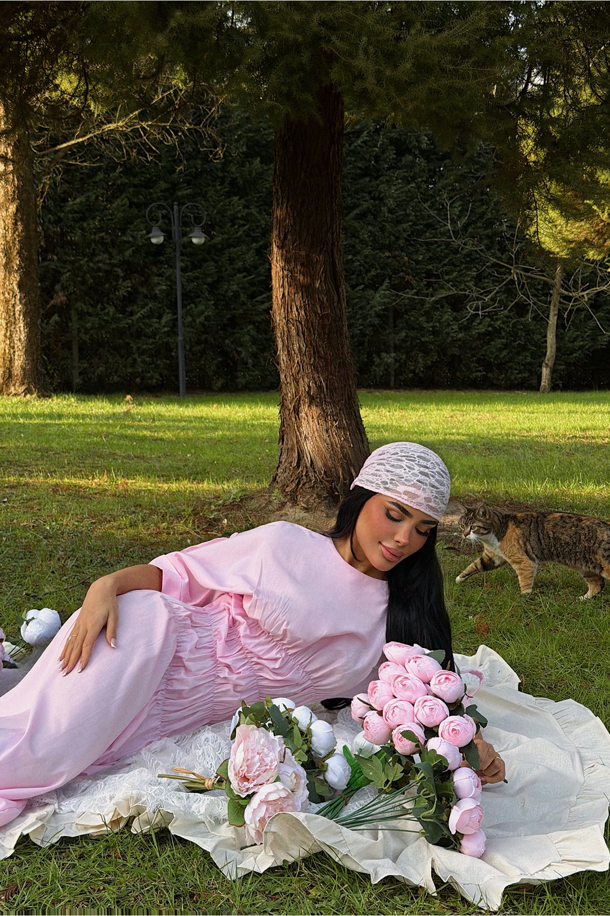 Image of Pembe Volant Uzun Elbise ATE-3422