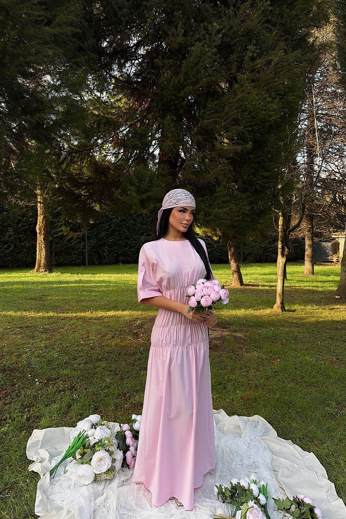 Image of Pembe Volant Uzun Elbise ATE-3422