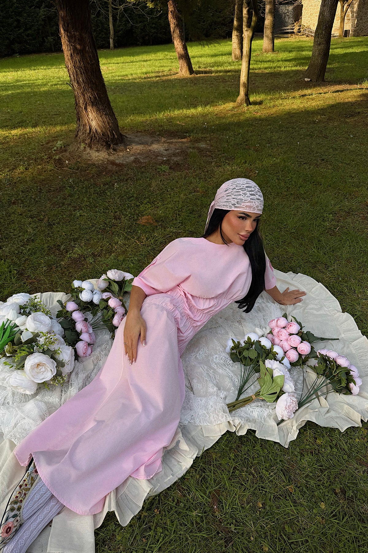 Image of Pembe Volant Uzun Elbise ATE-3422