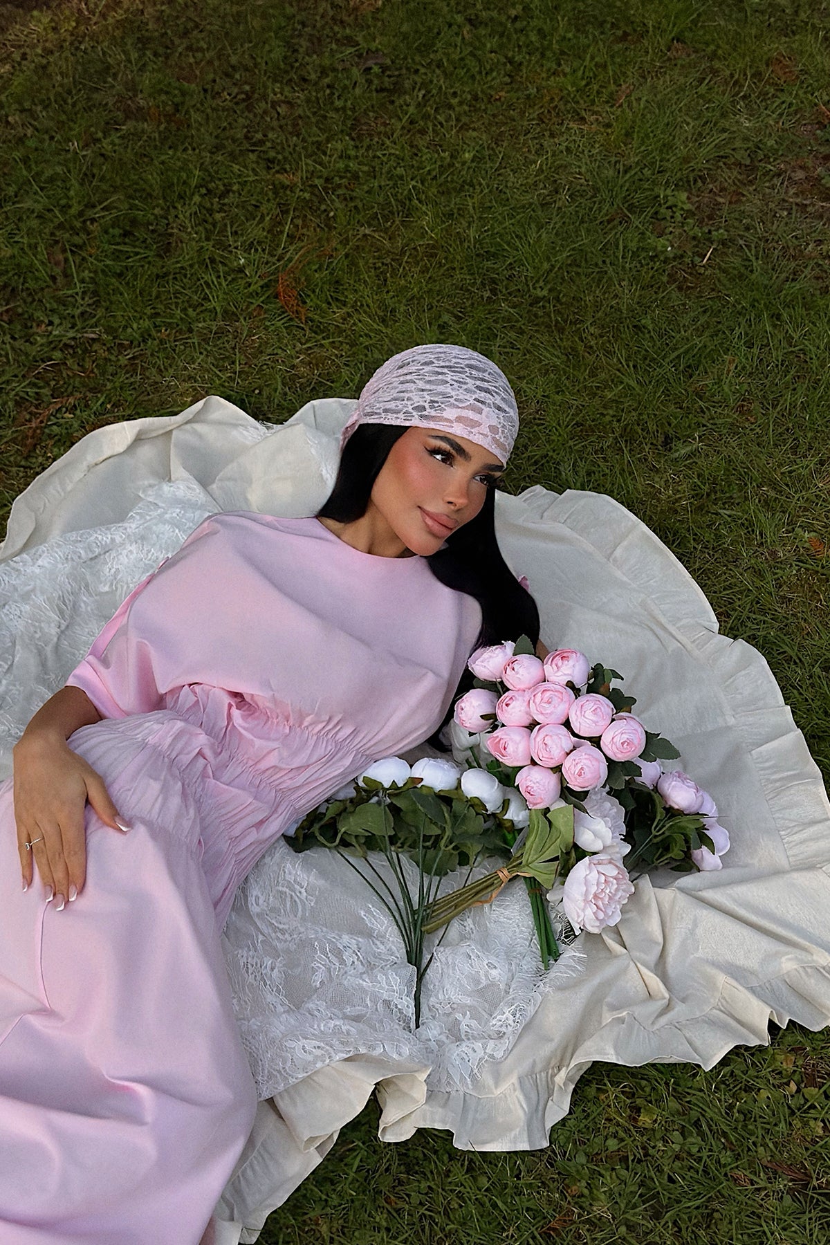 Image of Pembe Volant Uzun Elbise ATE-3422