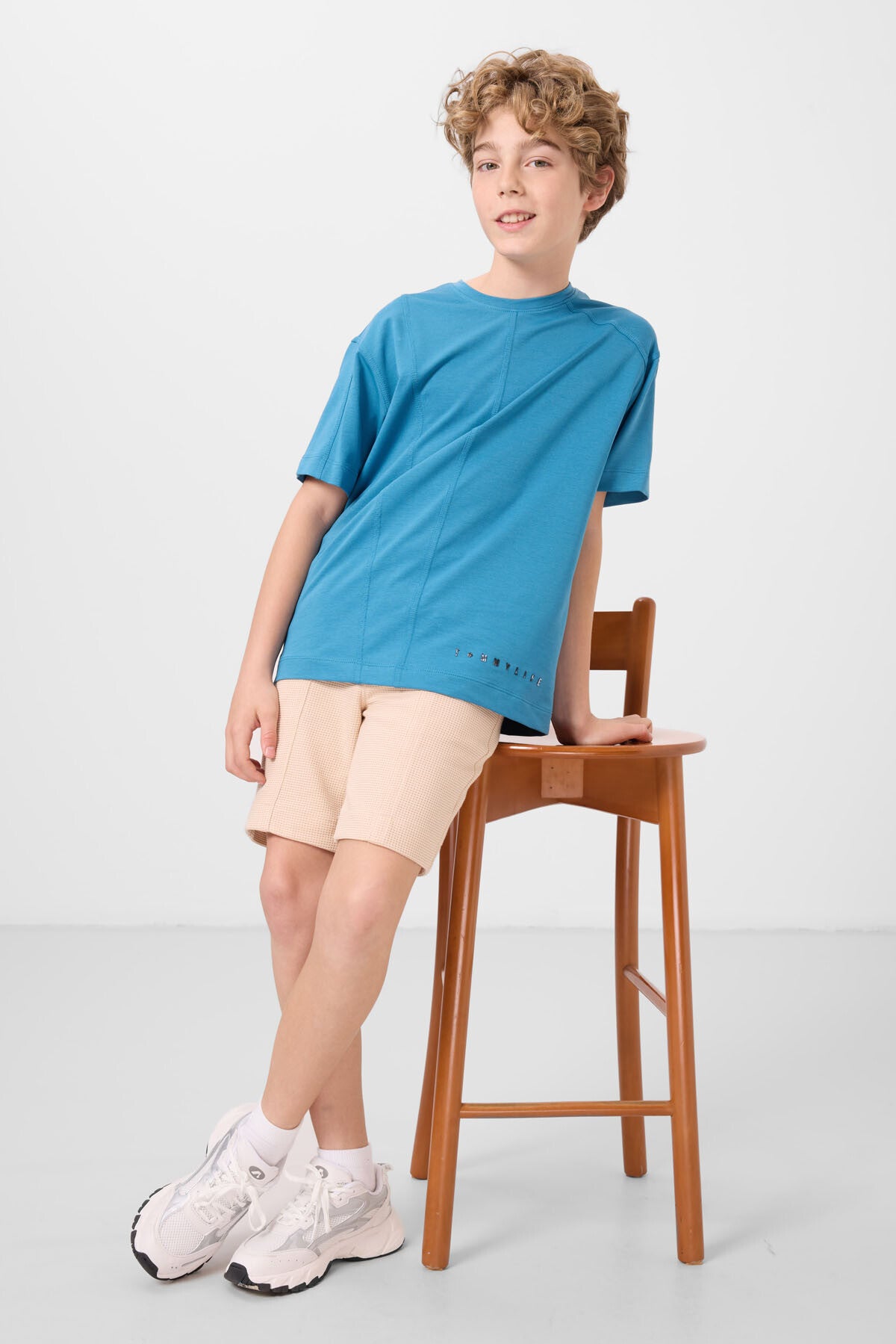 Image of Petrol Mavi Pamuklu Yumuşak Dokulu Oversize Basic Erkek Çocuk T-Shirt - 11297