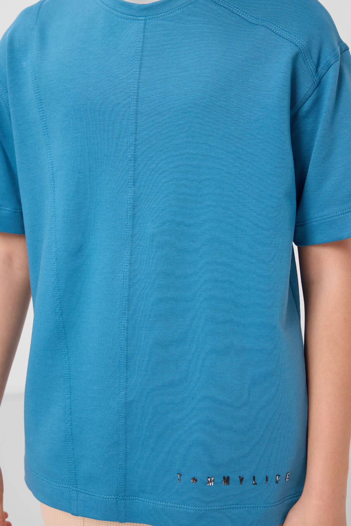 Image of Petrol Mavi Pamuklu Yumuşak Dokulu Oversize Basic Erkek Çocuk T-Shirt - 11297