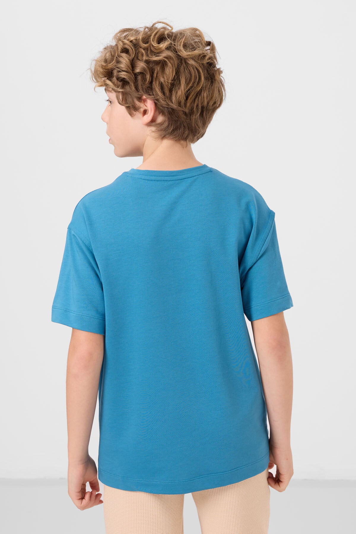 Image of Petrol Mavi Pamuklu Yumuşak Dokulu Oversize Basic Erkek Çocuk T-Shirt - 11297