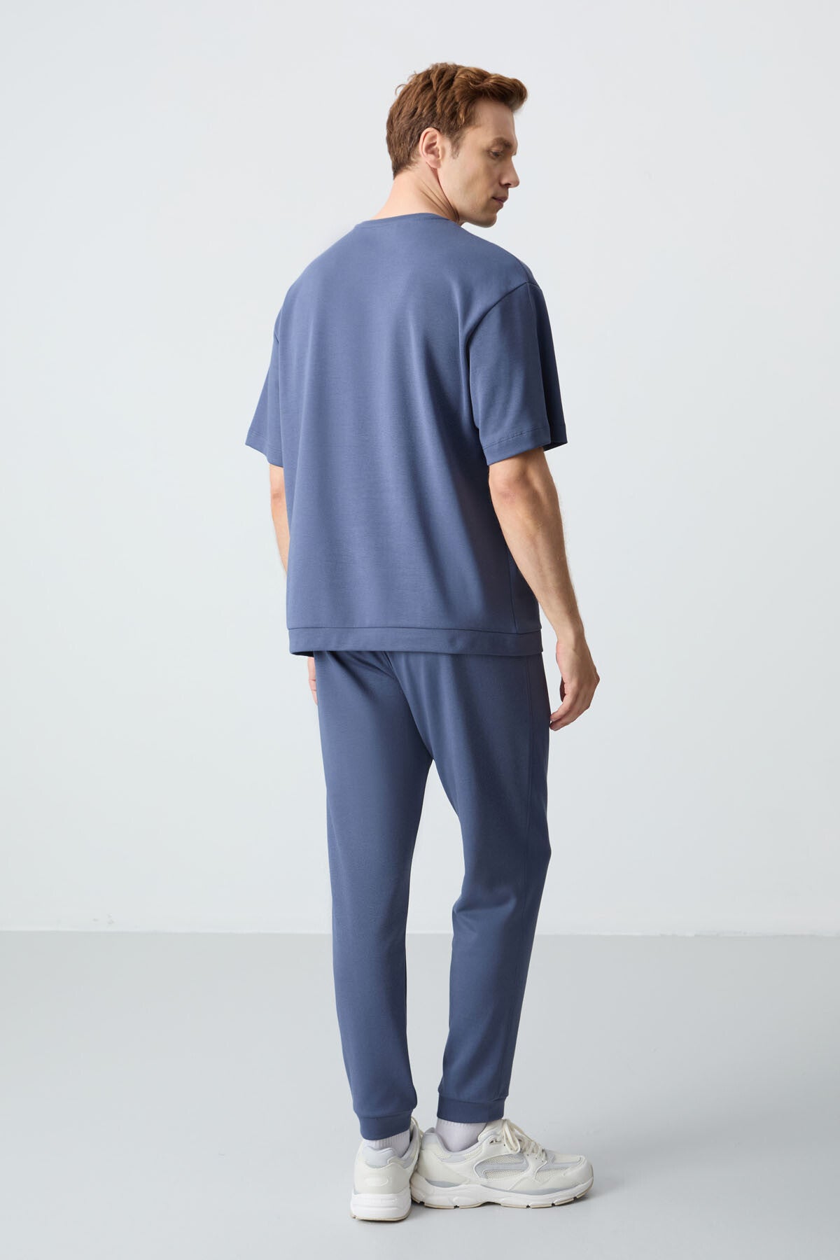 Image of Petrol Pamuklu Kalın Yumuşak Dokulu Oversize Fit Basic Erkek Eşofman Takım - 85261
