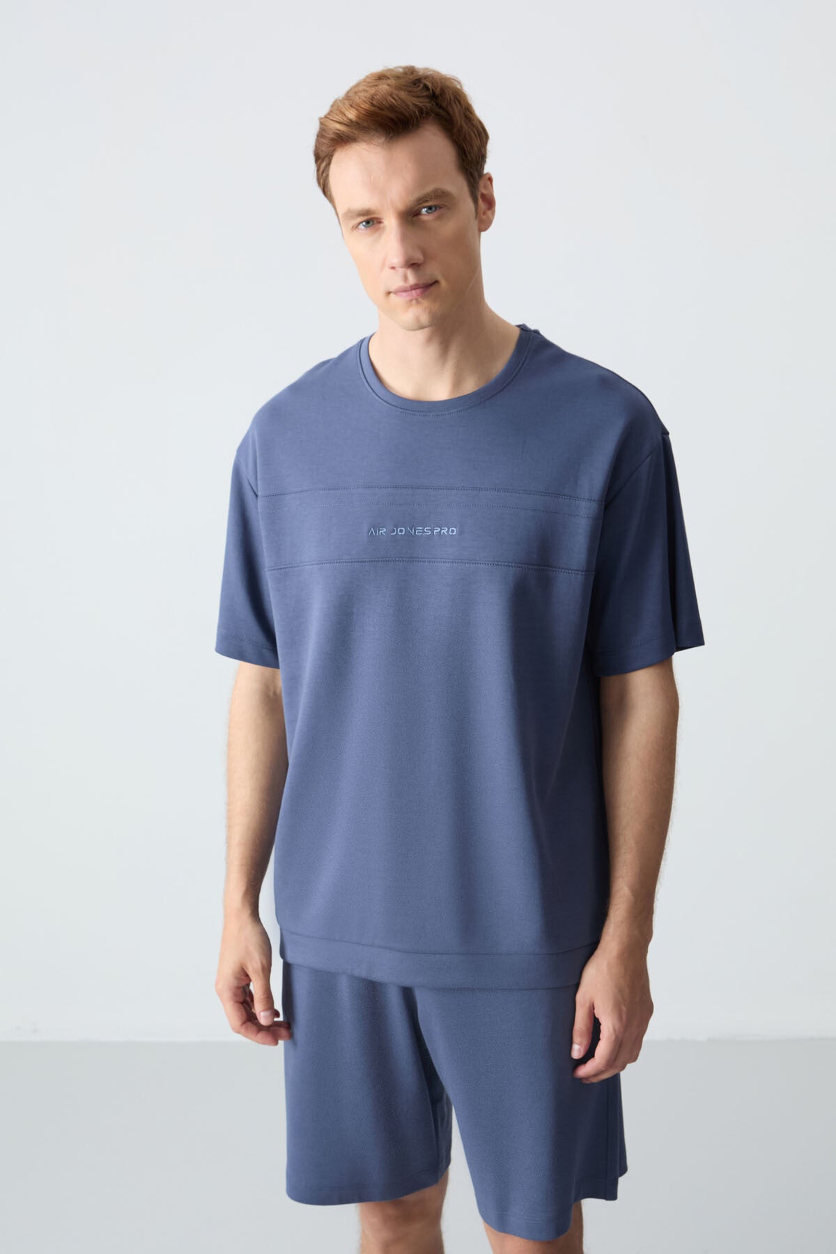 Image of Petrol Pamuklu Kalın Yumuşak Dokulu Oversize Fit Basic Erkek Şort Takım - 85257