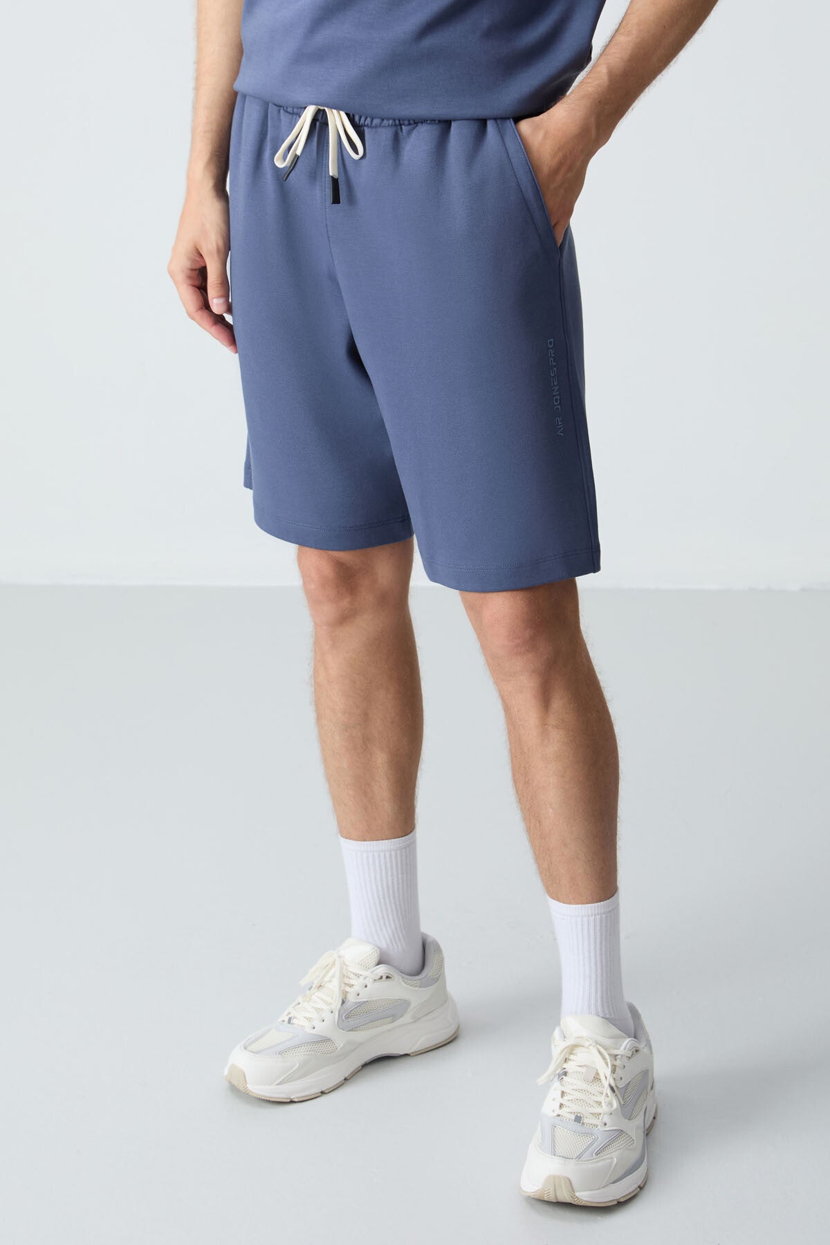 Image of Petrol Pamuklu Kalın Yumuşak Dokulu Oversize Fit Basic Erkek Şort Takım - 85257