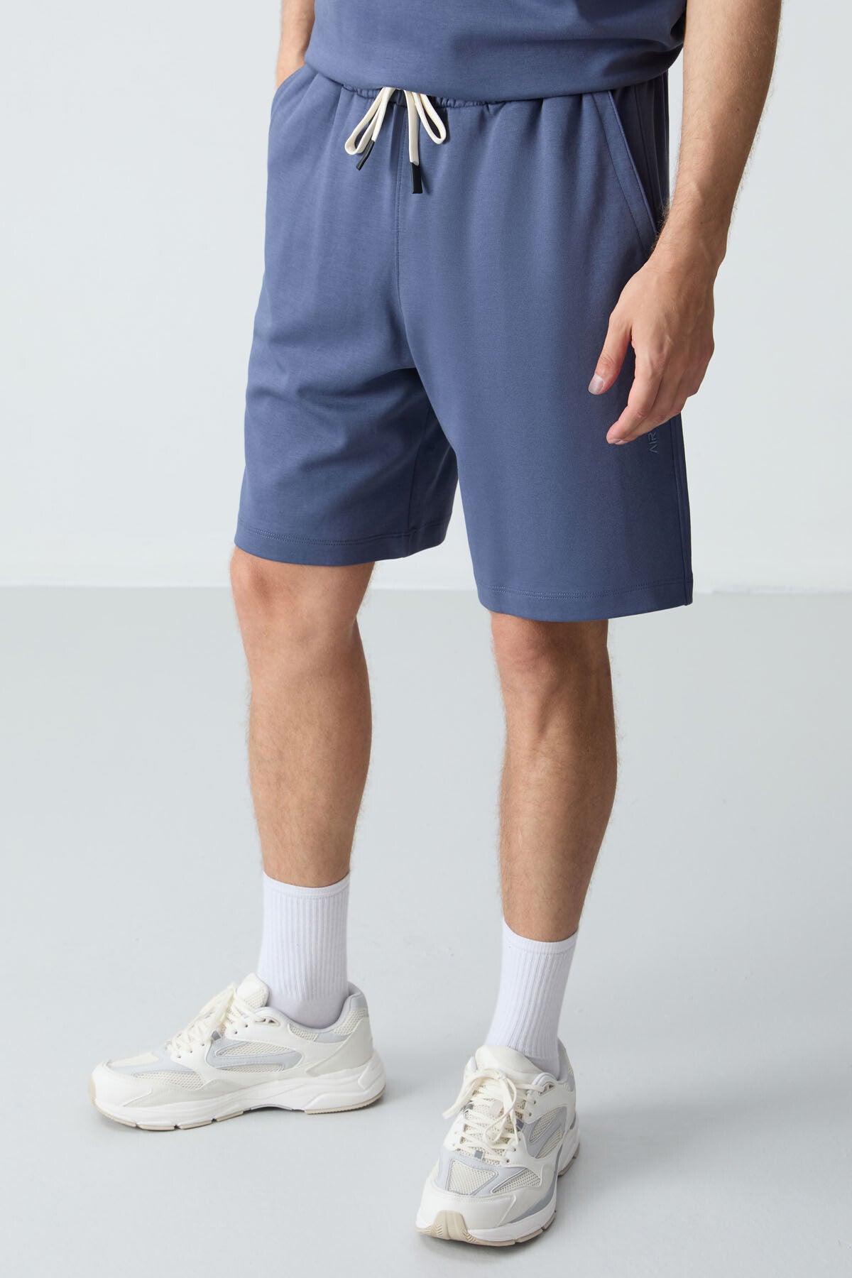 Image of Petrol Pamuklu Kalın Yumuşak Dokulu Oversize Fit Basic Erkek Şort Takım - 85257