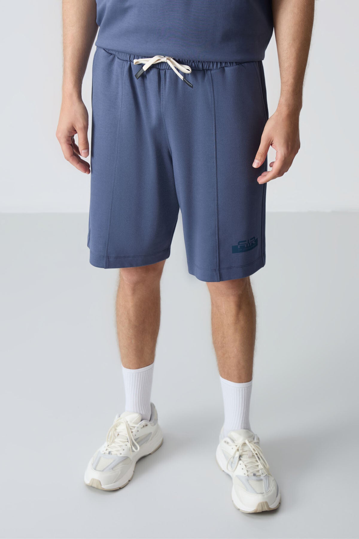 Image of Petrol Pamuklu Kalın Yumuşak Dokulu Oversize Fit Basic Erkek Şort Takım - 85259
