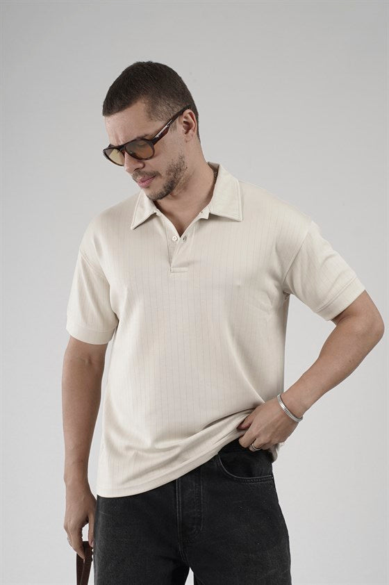 Image of Tricou bărbătesc cu guler polo și dungi, croială regulată