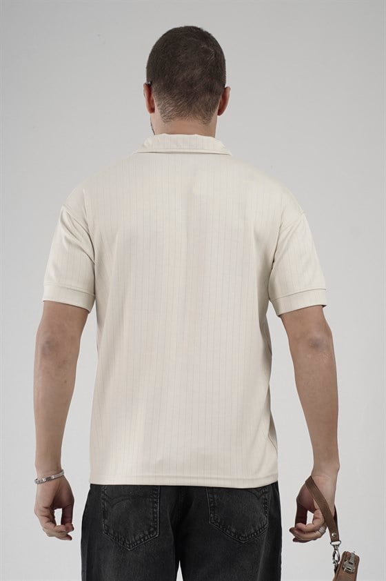 Image of Tricou bărbătesc cu guler polo și dungi, croială regulată