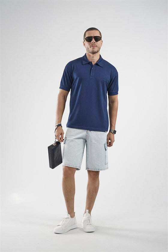 Image of Tricou bărbătesc cu guler polo și dungi, croială regulată