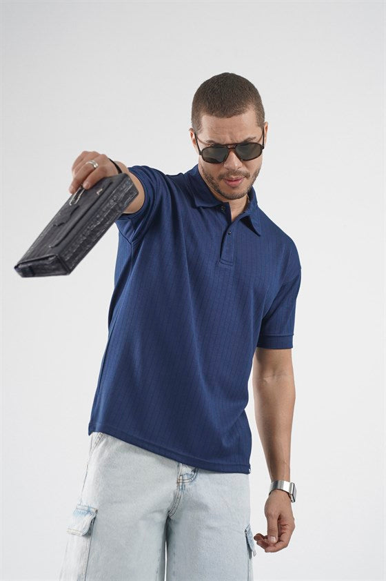 Image of Tricou bărbătesc cu guler polo și dungi, croială regulată