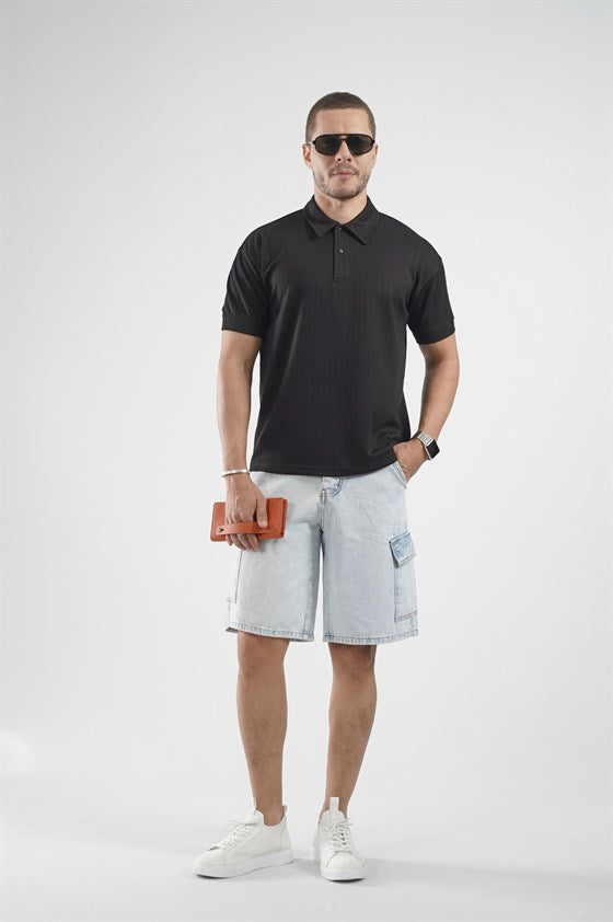 Image of Tricou bărbătesc cu guler polo și dungi, croială regulată