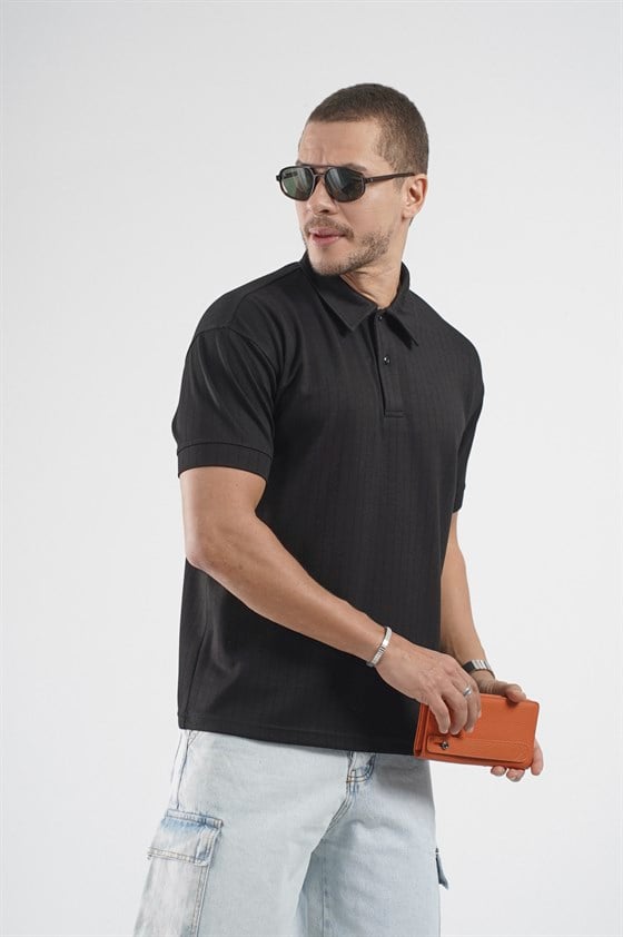 Image of Tricou bărbătesc cu guler polo și dungi, croială regulată