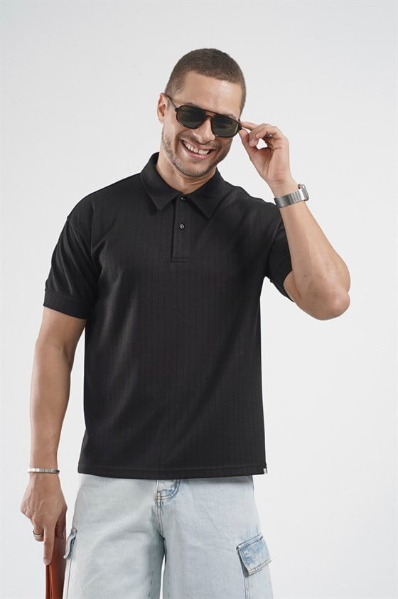 Image of Tricou bărbătesc cu guler polo și dungi, croială regulată