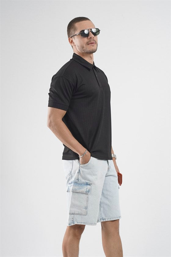 Image of Tricou bărbătesc cu guler polo și dungi, croială regulată