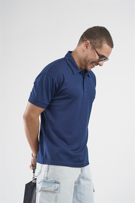 Image of Tricou bărbătesc cu guler polo și dungi, croială regulată