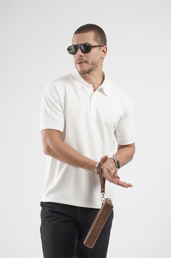 Image of Polo Yaka Çizgi Detaylı Regular Kalıp Erkek Tişört
