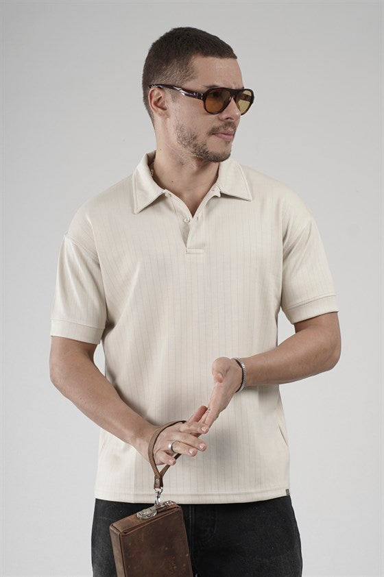 Image of Tricou bărbătesc cu guler polo și dungi, croială regulată
