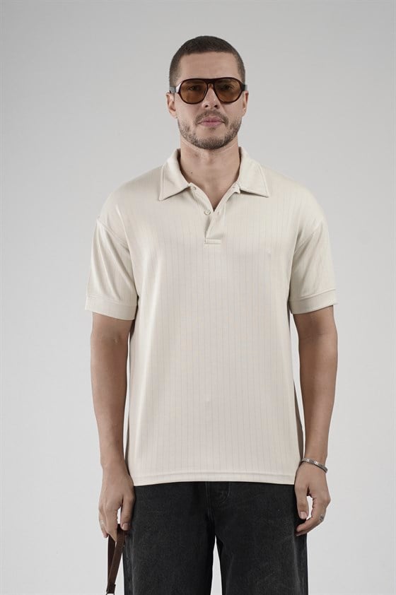 Image of Tricou bărbătesc cu guler polo și dungi, croială regulată