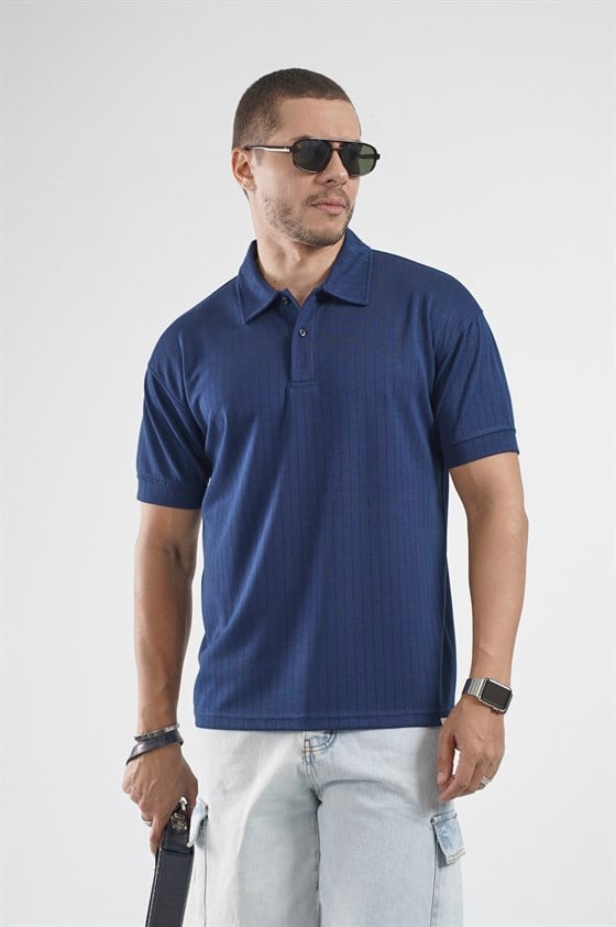 Image of Tricou bărbătesc cu guler polo și dungi, croială regulată