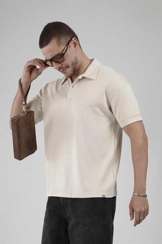 Image of Tricou bărbătesc cu guler polo și dungi, croială regulată