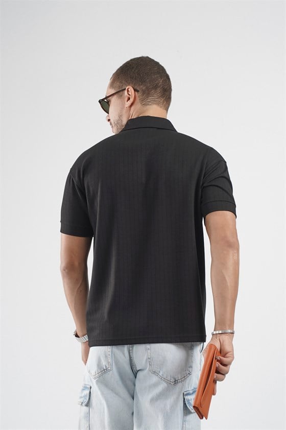 Image of Tricou bărbătesc cu guler polo și dungi, croială regulată