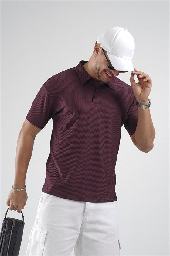 Image of Tricou bărbătesc simplu cu design în dungi și croială regulată (guler polo)