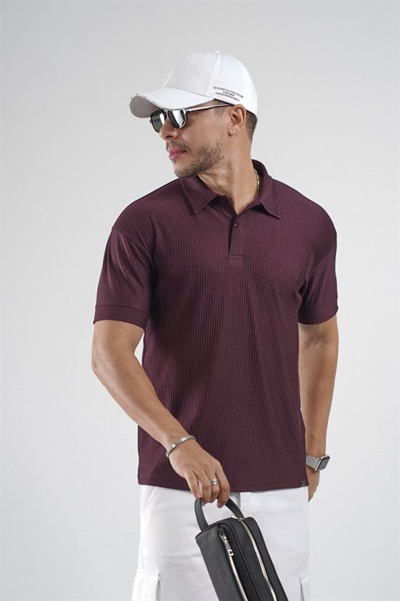 Image of Tricou bărbătesc simplu cu design în dungi și croială regulată (guler polo)
